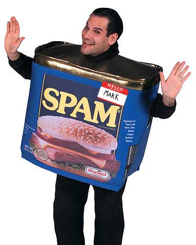 Person wearing an oversized SPAM can Halloween costume