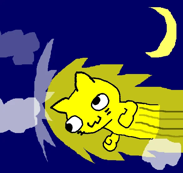 Derpy distorted parody of Speedycat with googly eyes on night sky background