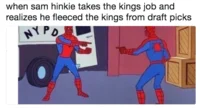 Spider-Man Pointing at Spider-Man — Small Spider-Man meme with NBA basketball reference caption