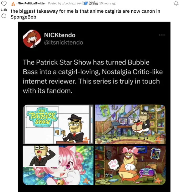 Spongebob Nostalgia Critic Episode Bubble Bass Reviews — NICKtendo tweet about Bubble Bass becoming a catgirl-loving Nostalgia Critic parody