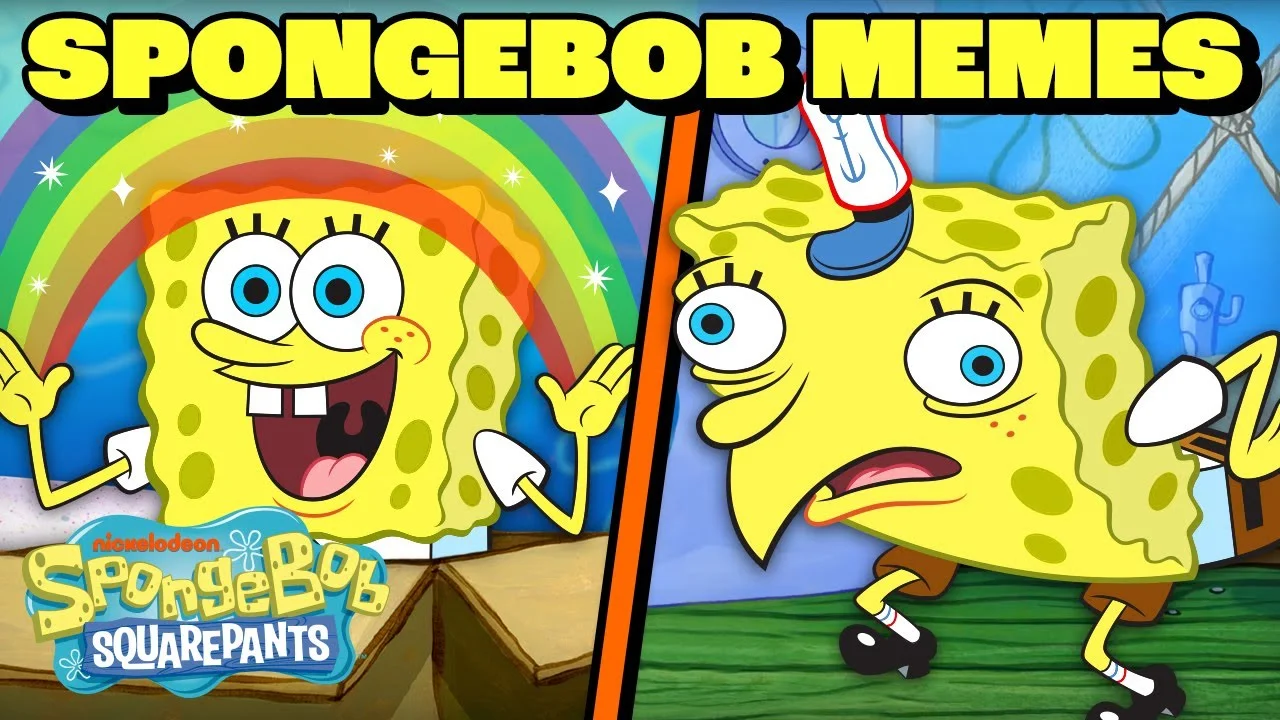 A composite collection header featuring multiple SpongeBob SquarePants character expressions with official branding and 'SPONGEBOB MEMES' text showing happy