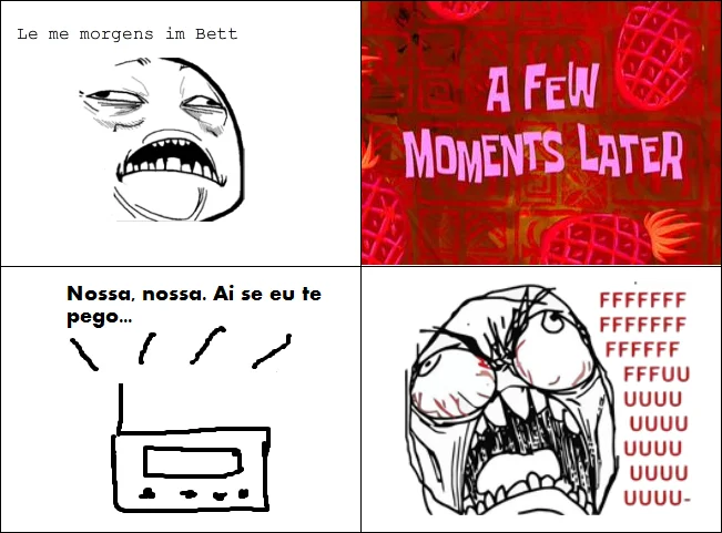 Spongebob Time Cards — German rage comic featuring the SpongeBob 'A Few Moments Later' pineapple time card alongside rage face panels