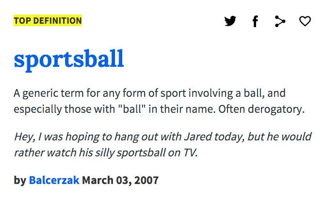 Urban Dictionary definition screenshot of the word sportsball