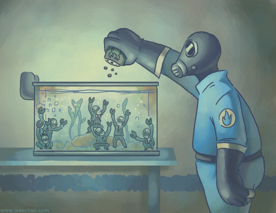 Fan art of BLU and RED mechanical Robot Spycrabs from Team Fortress 2.