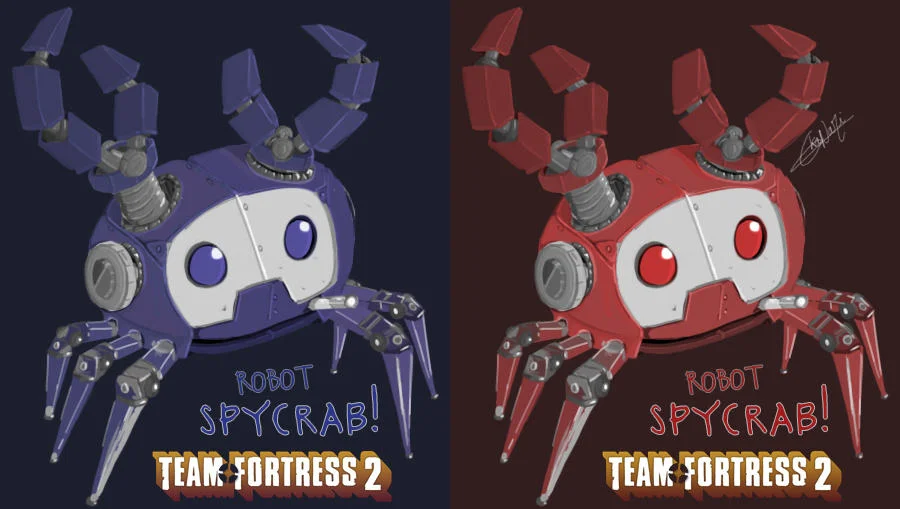 Social media post showing Spycrab artwork eating an onion ring with user commentary.