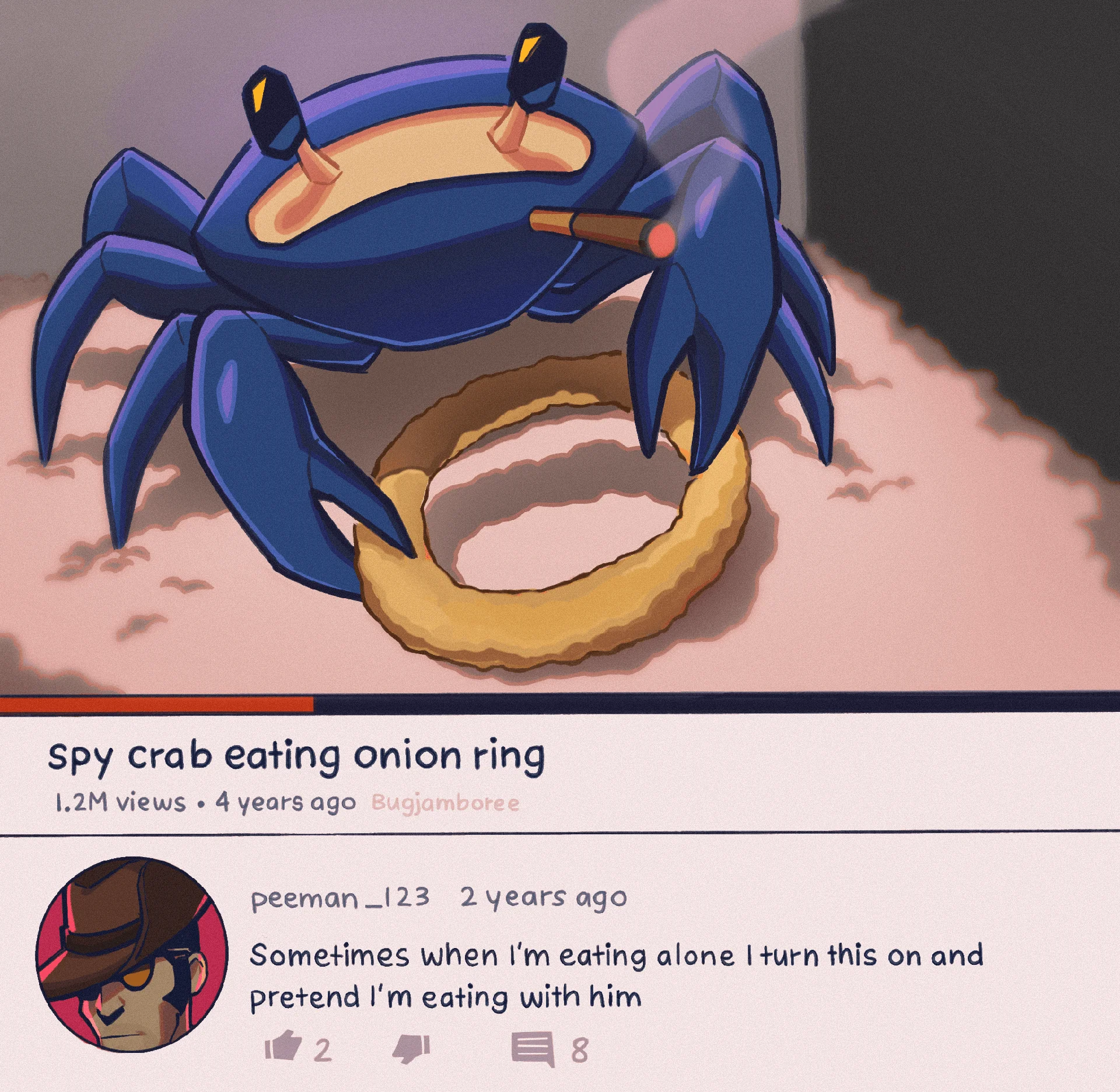 Spycrab — Navy blue plush toy shaped like a crab wearing a Spy mask with a cigarette.