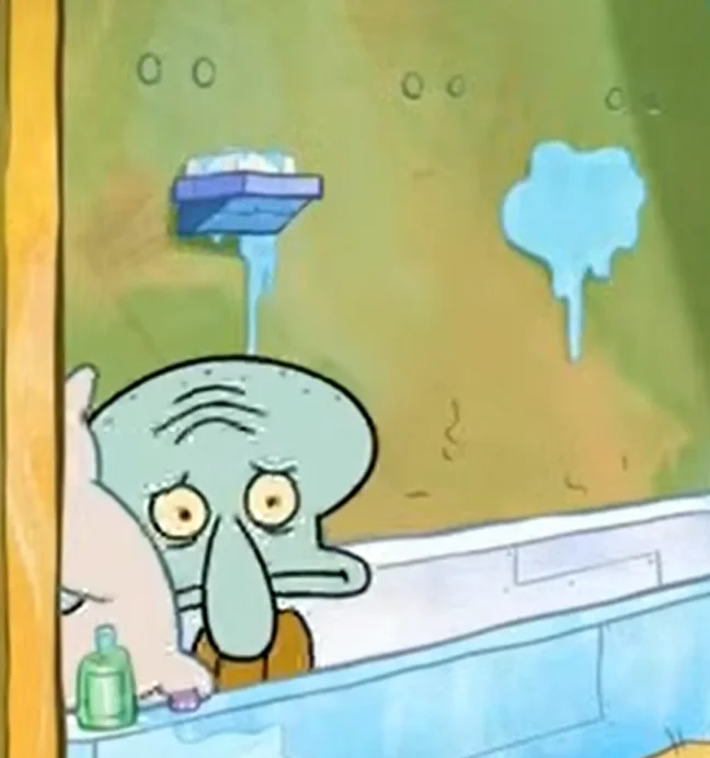 Squidward Tentacles — Squidward with wide anxious eyes peeking over a counter