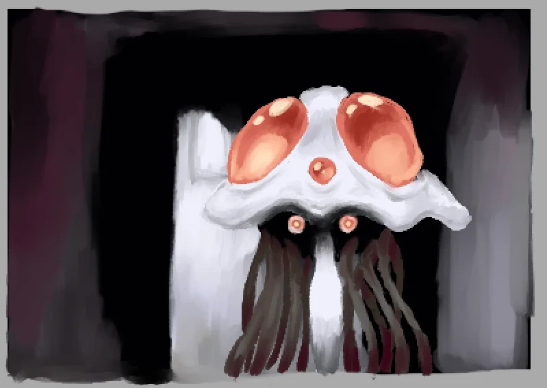 Squidward's Suicide — Painted fan art of the Squidward suicide creature with red eyes