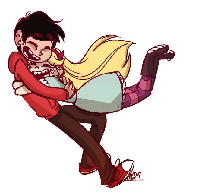 Star vs. the Forces of Evil — Fan art of Marco Diaz carrying Star Butterfly with a joyful expression