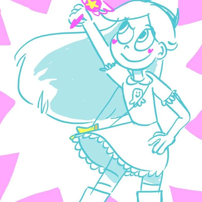 Star vs. the Forces of Evil — Rough cyan sketch of Star Butterfly raising her magic wand