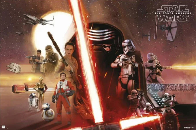 Star Wars Episode VII: The Force Awakens — Star Wars: The Force Awakens theatrical poster showing Rey, Kylo Ren, and other main characters