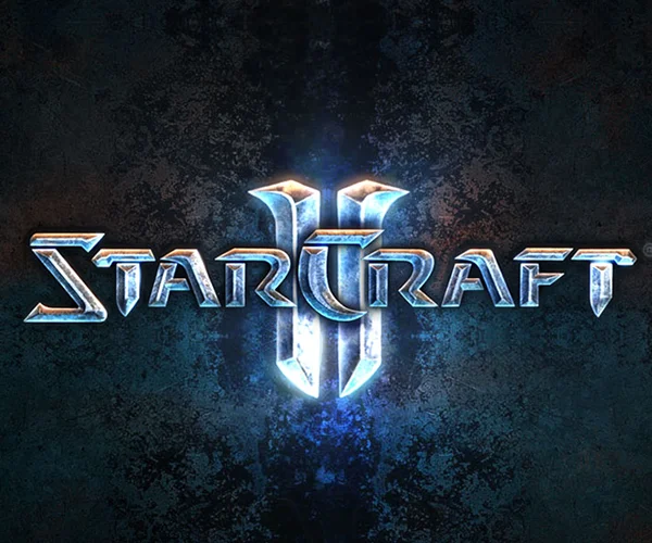 StarCraft II logo on a dark metallic background