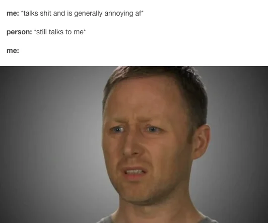 Steel Is Heavier Than Feathers — Limmy's confused face below a text exchange about an annoying person who keeps talking