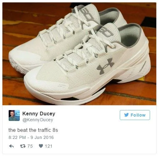 Stephen Curry — Kenny Ducey tweet mocking Curry sneakers as 'beat the traffic 8s'