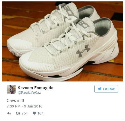 Stephen Curry — Tweet mocking Curry 2 Low sneakers with caption 'Cavs in 6'