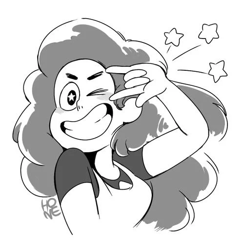 Black and white sketch of Steven Universe winking and making a finger frame.
