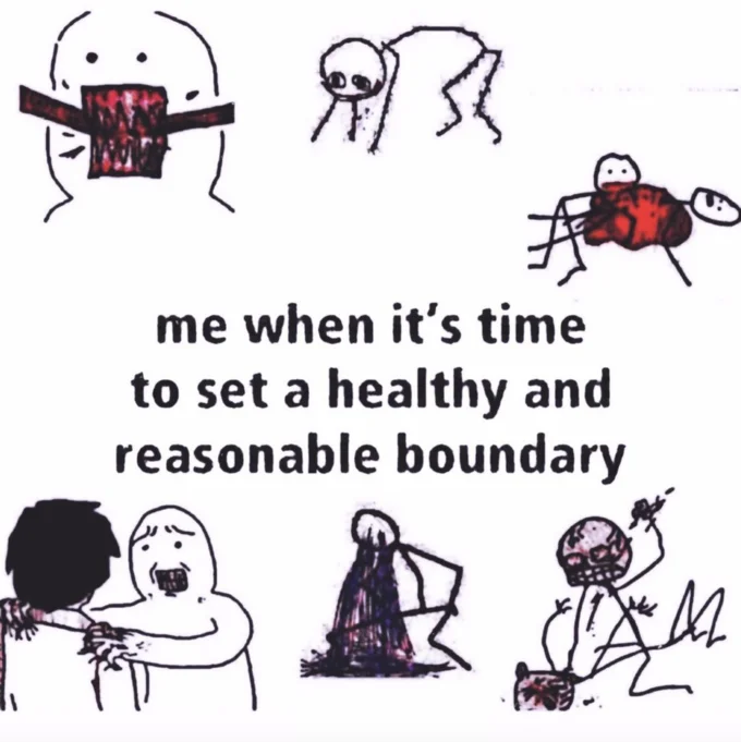 Stick figure violence meme captioned me when it's time to set a healthy and reasonable boundary