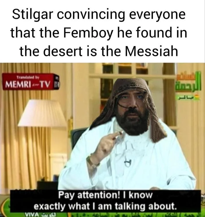 Stilgar (Dune Character) — Meme pairing bold caption about Stilgar insisting Paul is the Messiah with a MEMRI TV talk show screenshot.