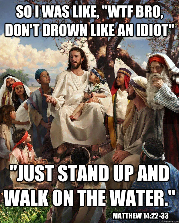 Story Time Jesus — Full painting of Jesus preaching to a crowd of men, women, and children gathered around him outdoors.