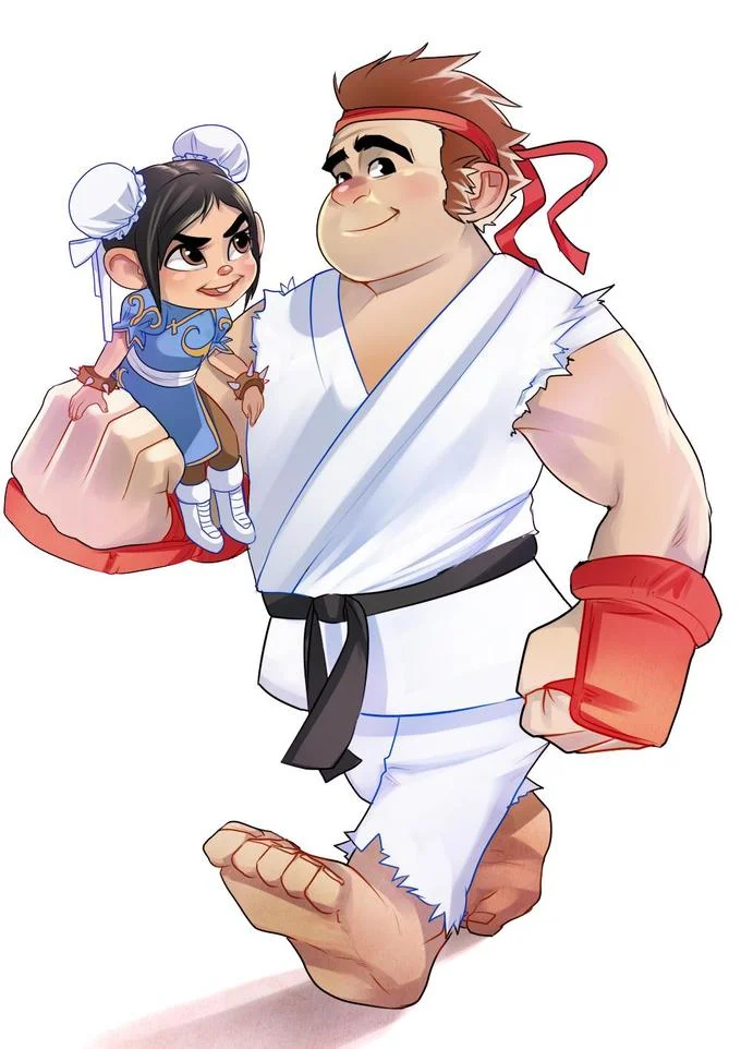 Street Fighter — Comic art of Ryu confronting Sagat, Balrog, and M. Bison