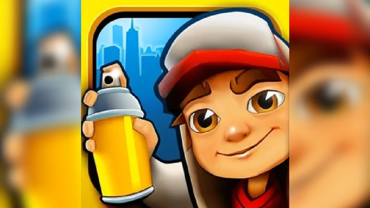 Subway Surfers game cover art showing character Jake in red cap holding a yellow spray paint can