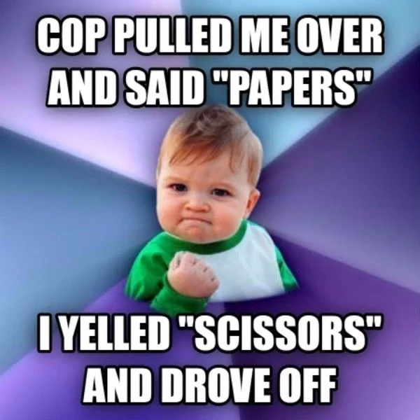 Success Kid with determined toddler and clenched fist against colorful striped background celebrating clever comeback.