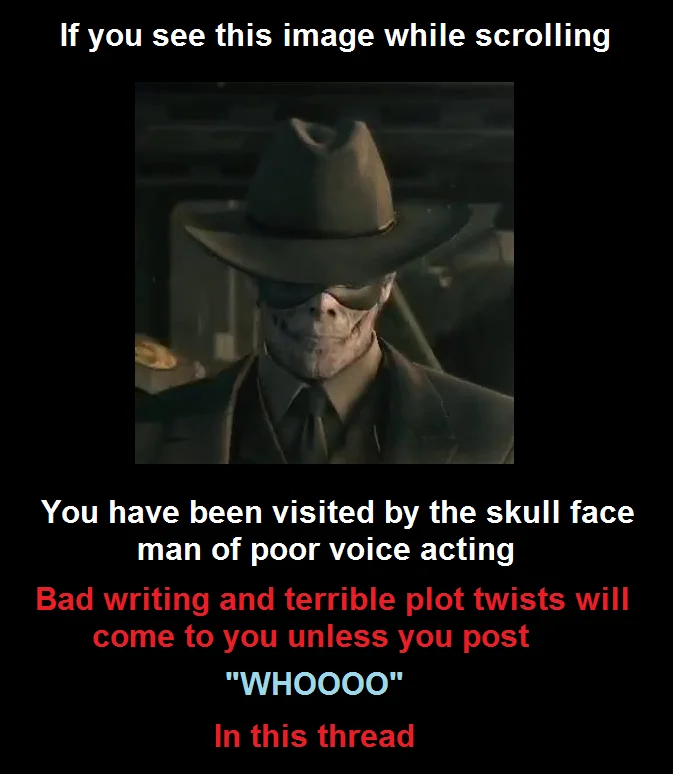 Such A Lust For Revenge — Chain letter meme featuring Skull Face and instructions to post WHOOOO
