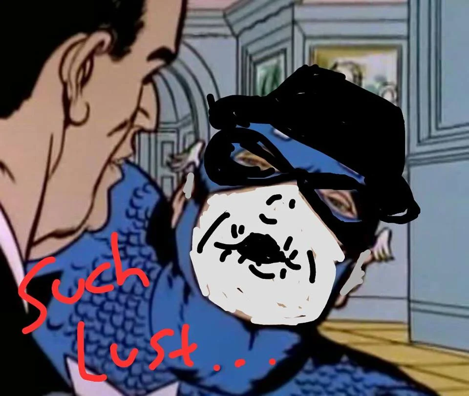 Such A Lust For Revenge — Crudely drawn cartoon character with mask and hat captioned Such Lust