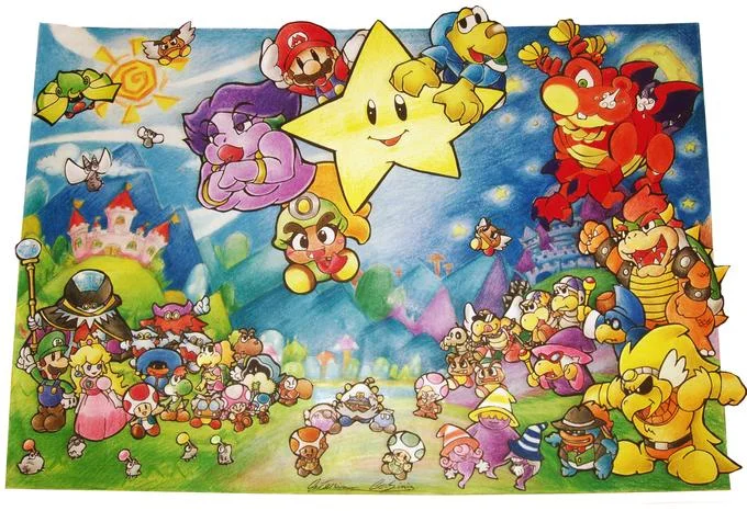 Super Mario — Hand-drawn Mario characters group illustration