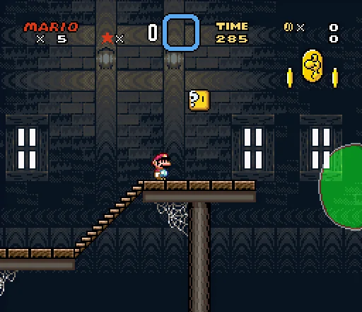 Super Mario — Mario in ghost house with spider webs GIF