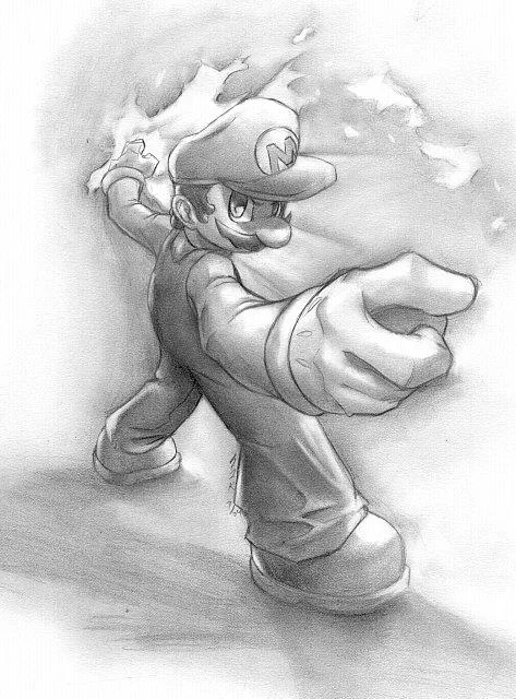 Super Mario — Pencil sketch of Mario in action pose