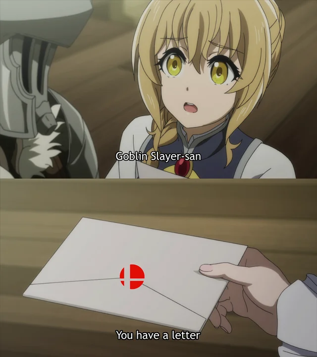 Super Smash Bros. Invitation Letter — Goblin Slayer anime meme edited to feature a Smash Bros. invitation letter