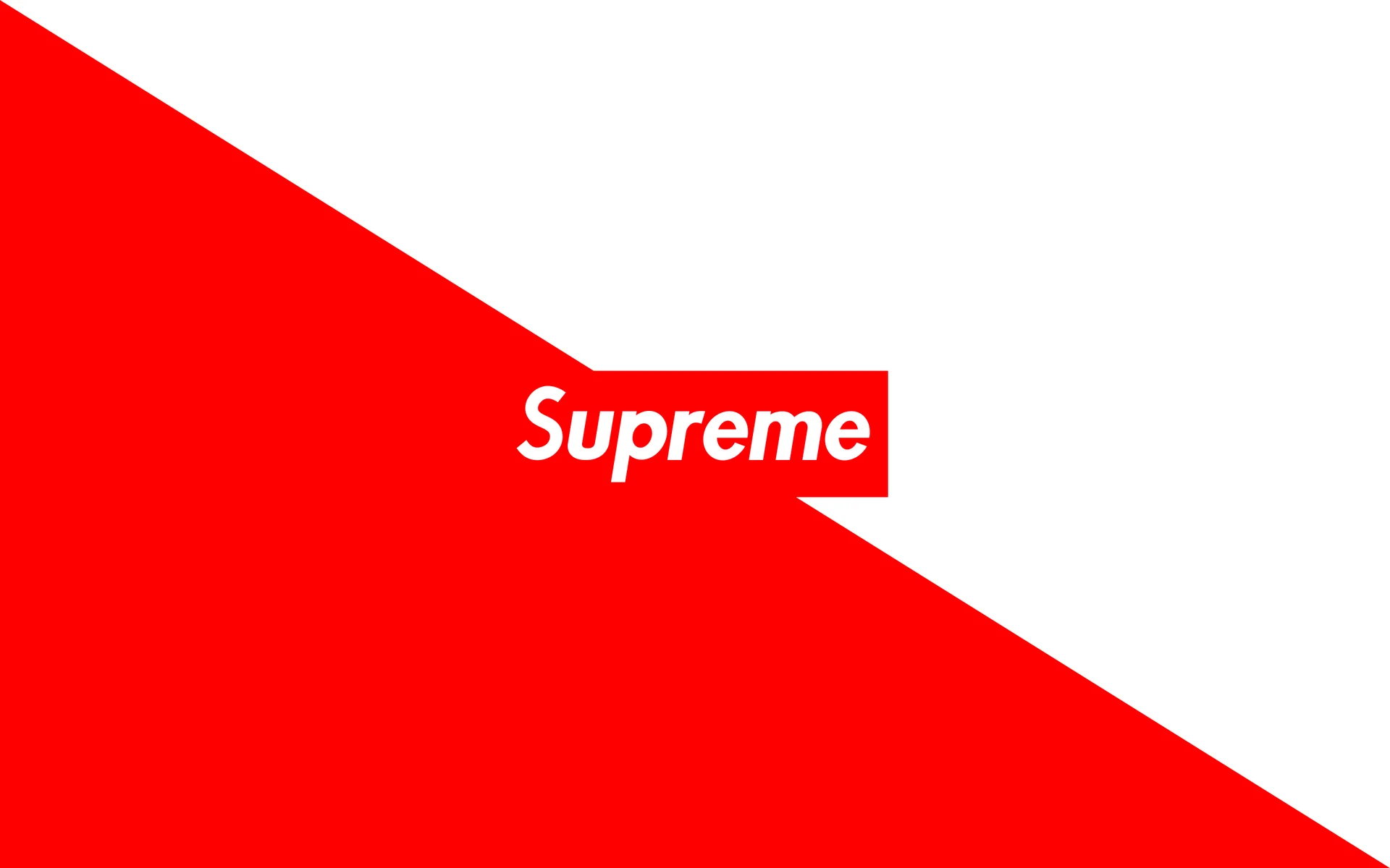 Supreme brand box logo in white italic text on red background
