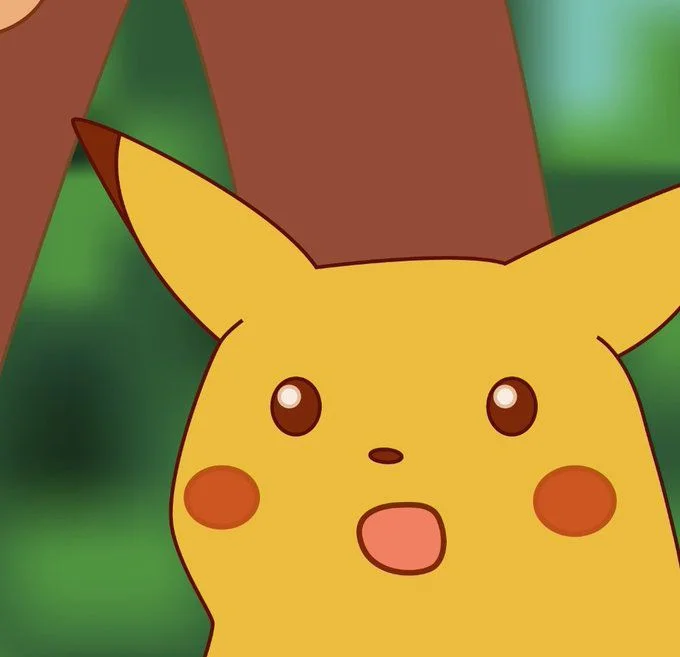 Surprised Pikachu — Vibrant illustration of Pikachu with wide eyes and open mouth showing shocked expression.