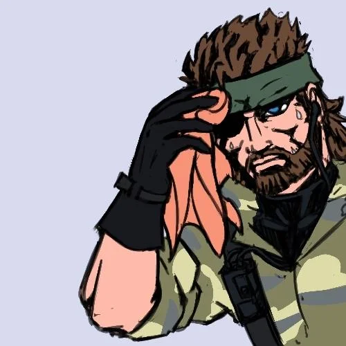 Fan art of Solid Snake from Metal Gear Solid redrawn as Sweating Towel Guy