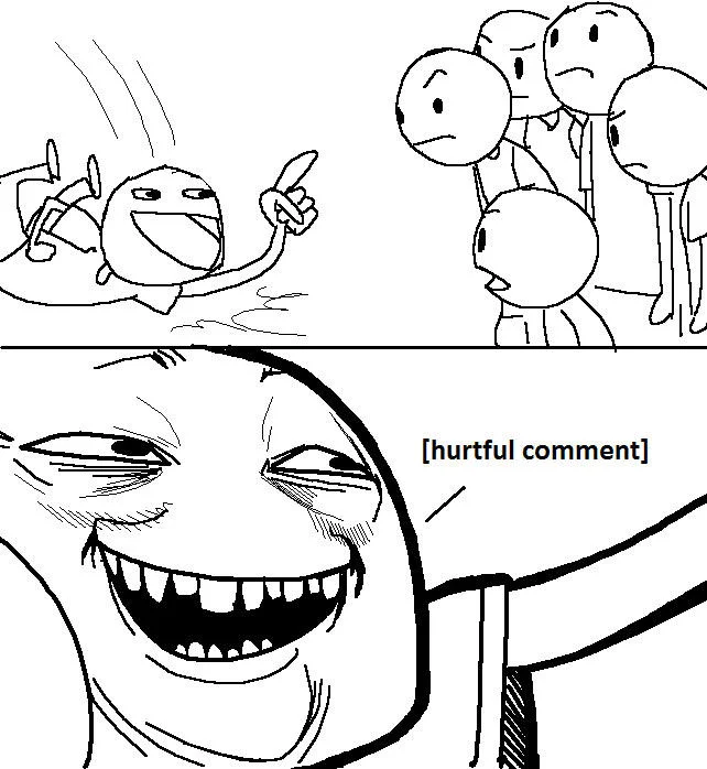 Two-panel rage comic ending with a large Sweet Jesus face and the label 'hurtful comment'.