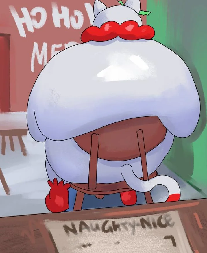 Sweet Peppermint Cat — Official 2D promotional artwork of Junipurr the Christmas Cat on red and white peppermint background