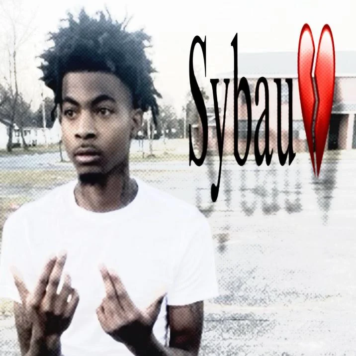 21 Savage edit with Sybau text and broken heart emoji