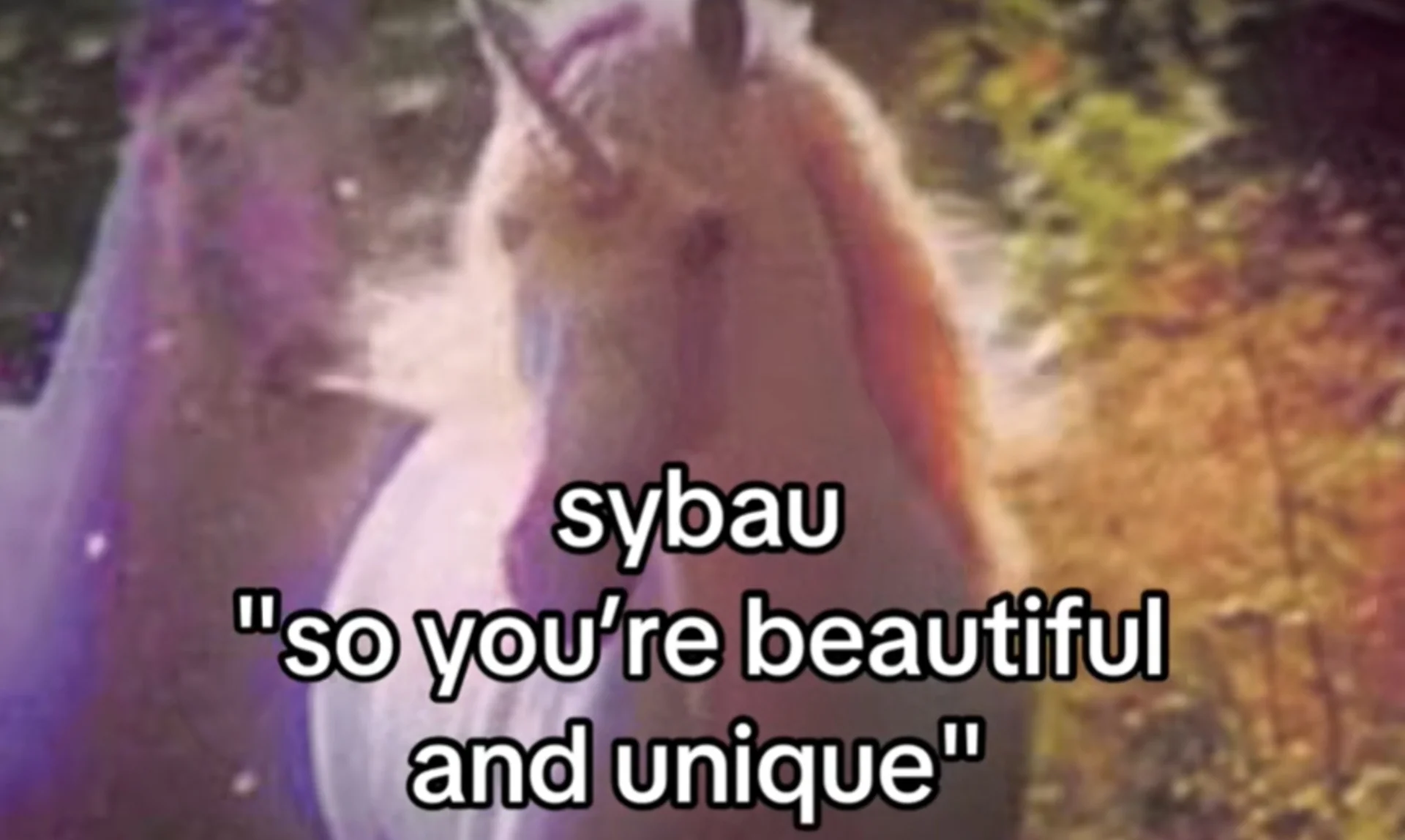 Unicorn image with sybau 'so you're beautiful and unique' caption meme