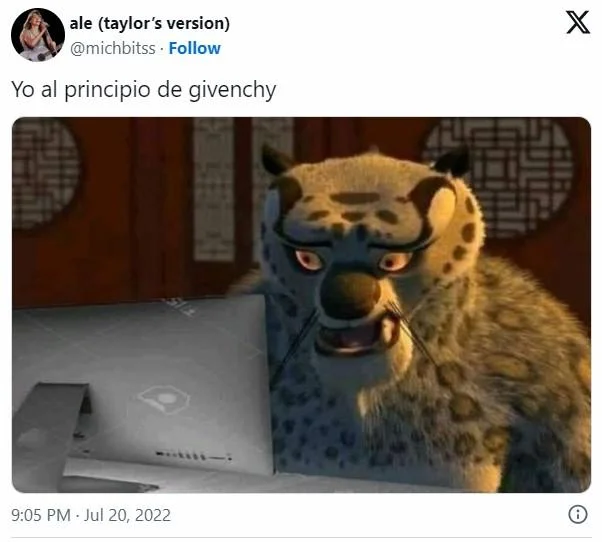 Spanish tweet using the Tai Lung looking at computer meme about Givenchy