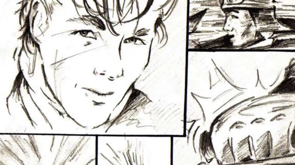 "Take On Me" — Pencil-sketched comic panels of the male character from a-ha's Take On Me music video
