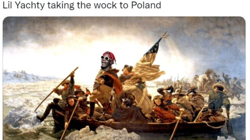 Take The Wock To Poland — Quintessential meme version with Washington Crossing the Delaware painting showing soldiers and flag.