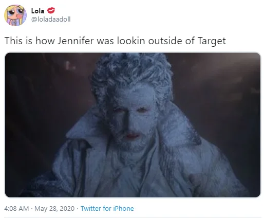 Target Jennifer — Tweet joking Jennifer looked like a frozen character outside Target with icy figure image