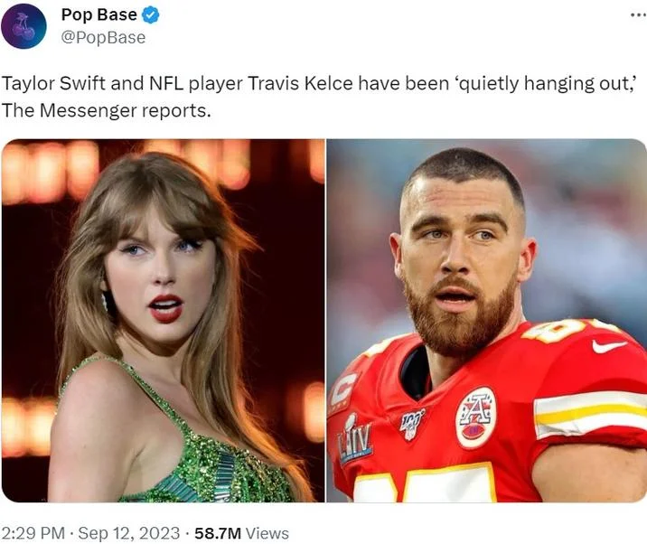Taylor Swift And Nfl Player Travis Kelce Have Been Quietly Hanging Out — Original viral tweet from @PopBase about Taylor Swift and Travis Kelce quietly hanging