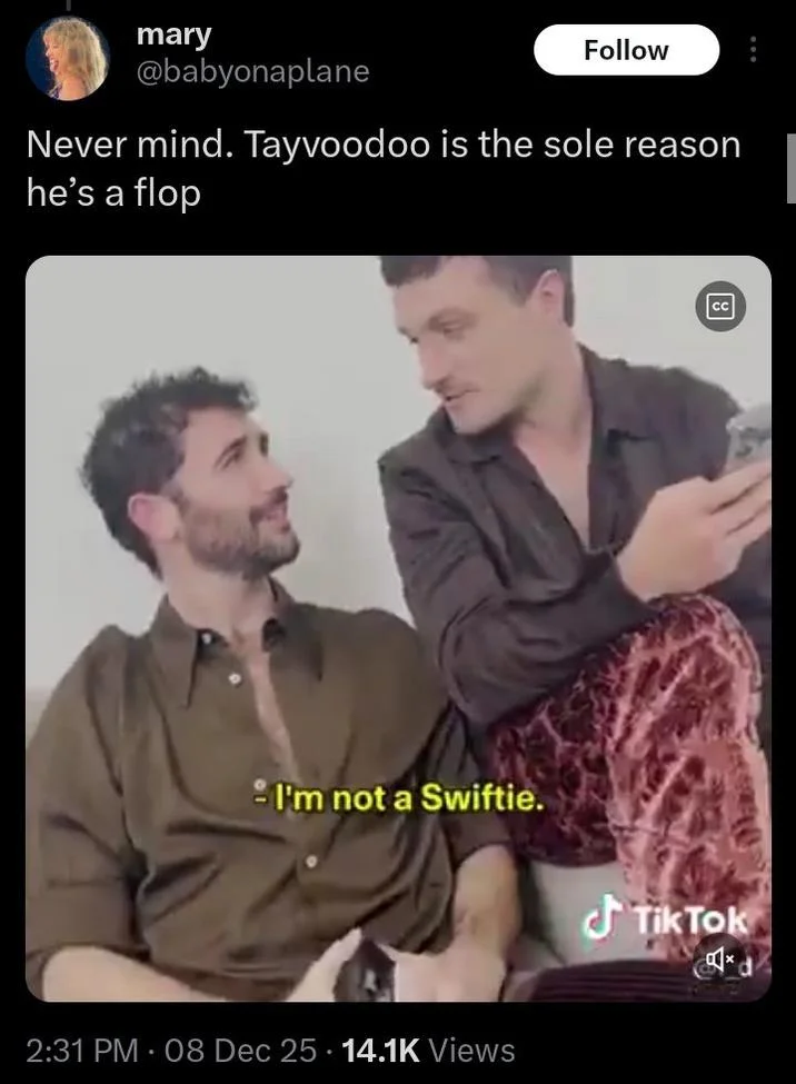 Taylor Swift Eras Tour — Tweet about Tayvoodoo influencing success with embedded TikTok video.