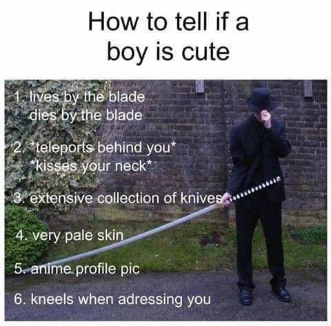 *Teleports Behind You* Nothing Personal, Kid — Numbered list meme of weeaboo traits next to a man in trench coat with katana