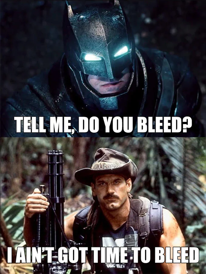Tell Me, Do You Bleed? — Adam West Batman and George Reeves Superman with tell me do you bleed you will caption