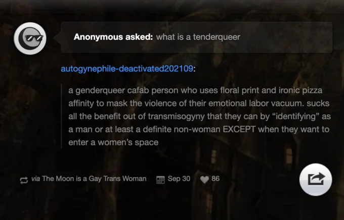 Tumblr post defining the term tenderqueer in response to an anonymous ask