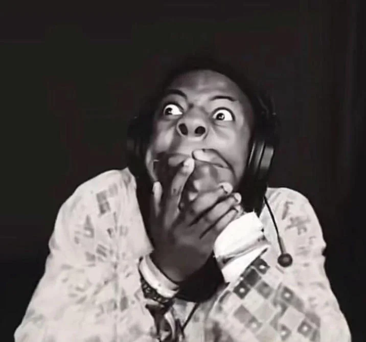 Terrified IShowSpeed Covering His Mouth / Speed Scared — IShowSpeed covering mouth in shock with headphones in black and white