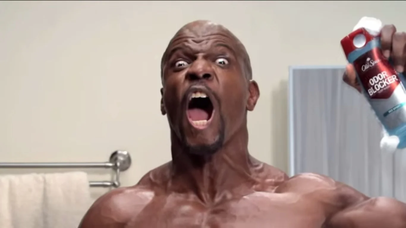 Terry Crews: Old Spice — Terry Crews yelling and holding an Old Spice Odor Blocker body wash bottle in a bathroom